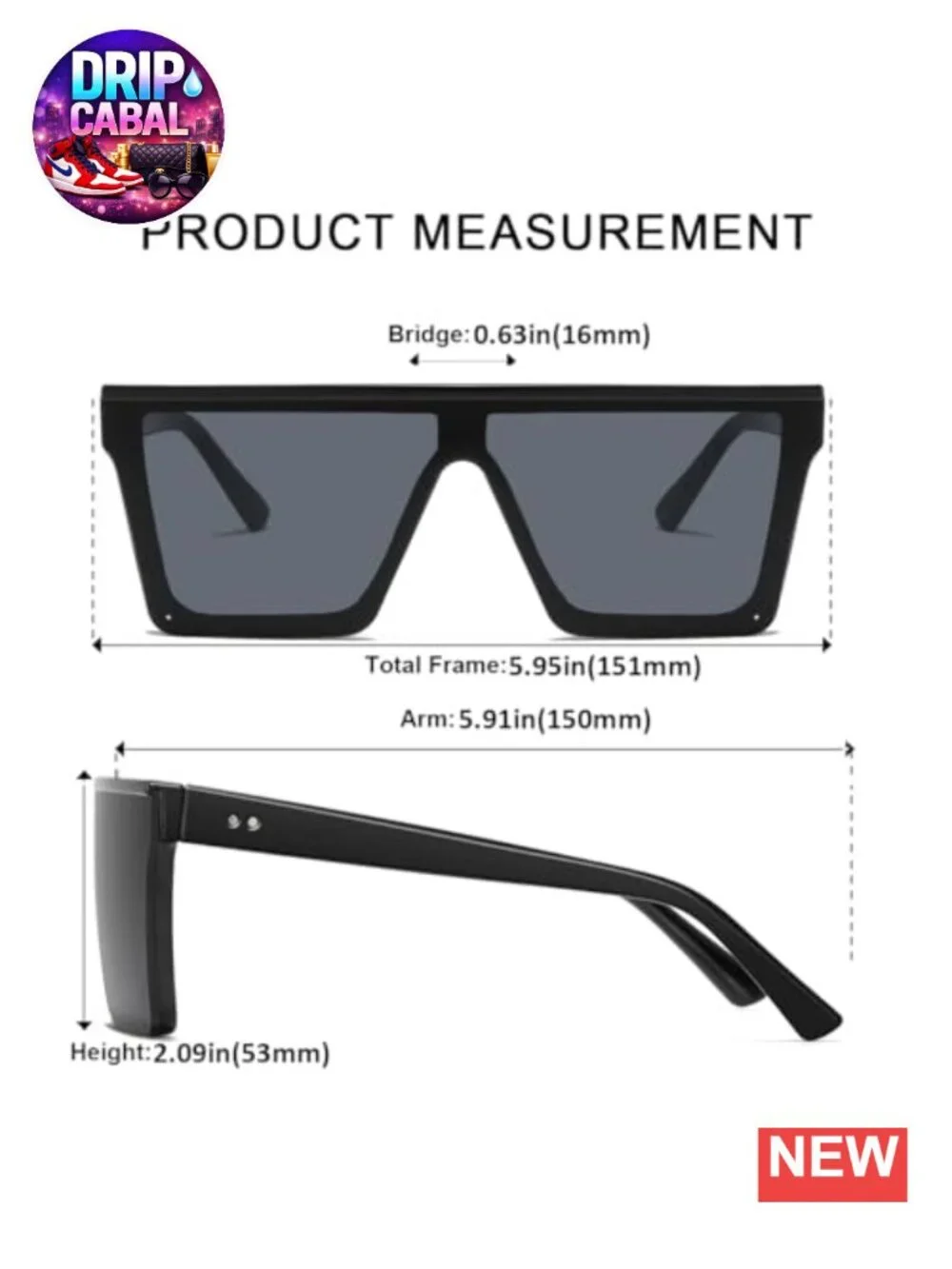 Oversized Flat Top Sunglasses UV400 Protection Unisex Lightweight